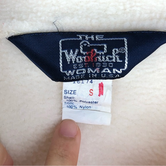 Woolrich Full Zip Up Womens Small Cream Fleece Jacket Snap Pink Ribbed Cuff USA - Picture 3 of 6